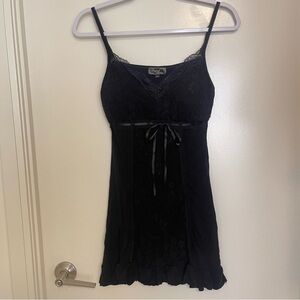 Black Y2K lace detailed “Digital Clothing” mini dress!